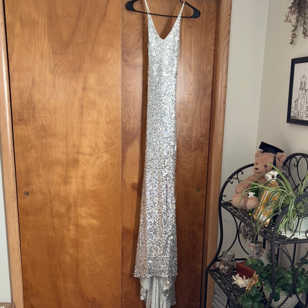 Elegant Silver Sequin Prom Dress